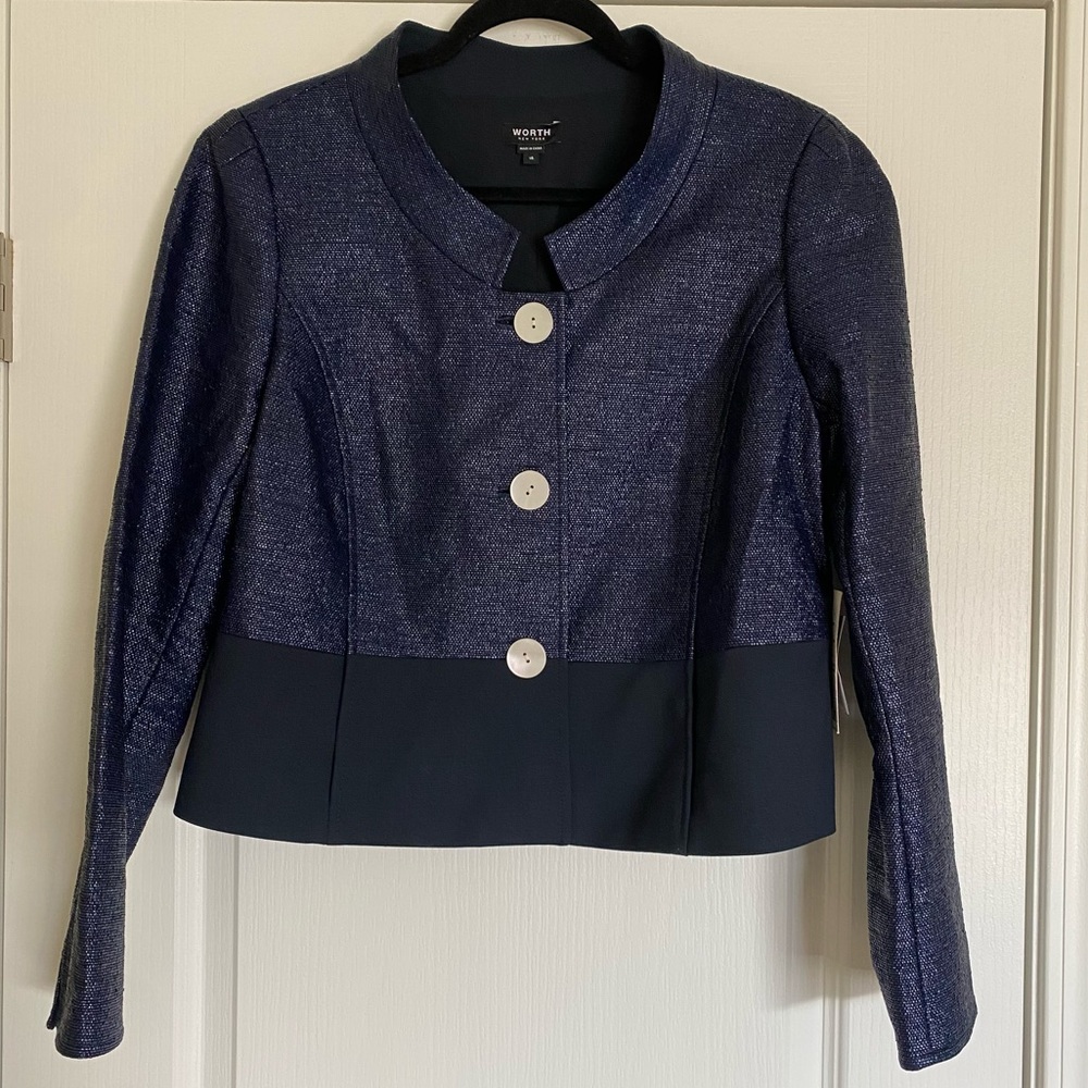 Worth Navy Raffia and Doubleface Jacket